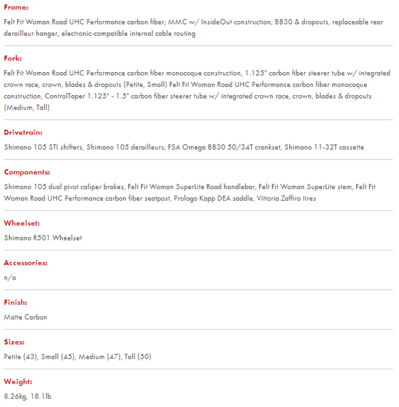 2014 Felt ZW5 Carbon Womens Road Bike.